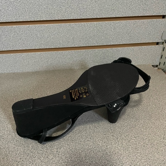 NY Transit Short Wedge Open Toe Heels 8 M Rhinestones Black Dress Shoes - Picture 6 of 6